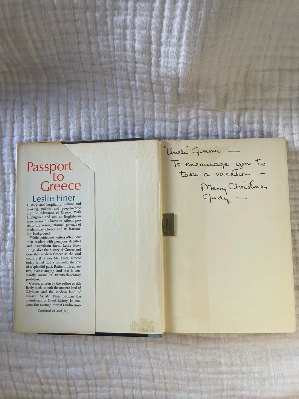 Vintage 1965 Passport to Greece Leslie Finer First US Ed HC DJ Spiros Vassiliou